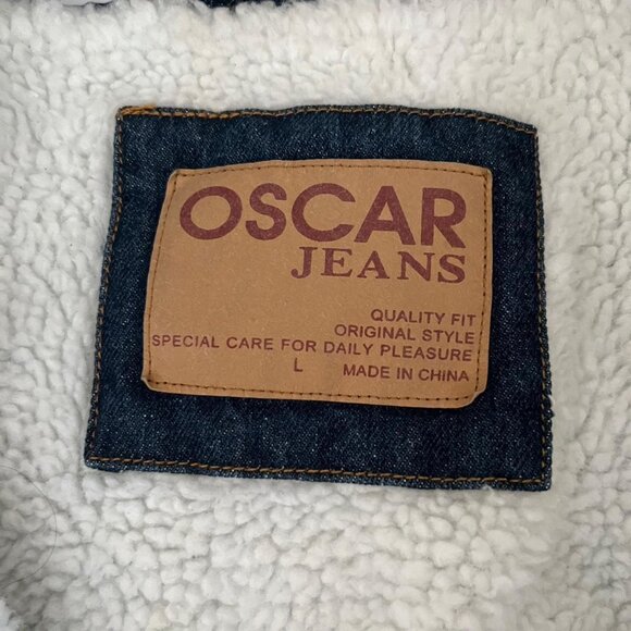 Oscar Jeans Dark Denim Jean Jacket Sherpa vintage Size large - Picture 3 of 6